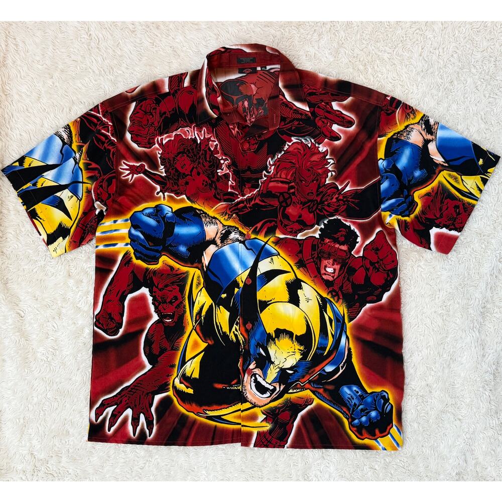 Y2K Marvel X-Men Wolverine All Over Print Button Up size XL